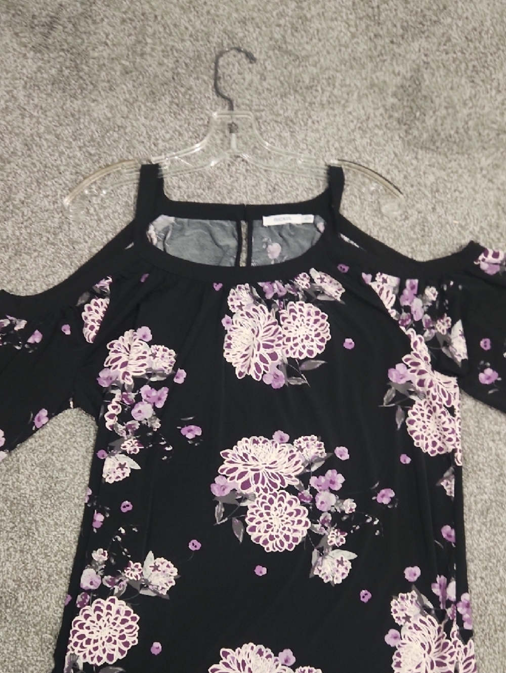 Ricki's Black Cold-Shoulder Floral Top with Lavender Blooms